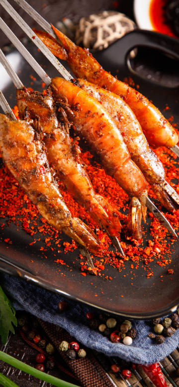 Spicy Grilled Shrimp Skewers 4K UHD Wallpaper
