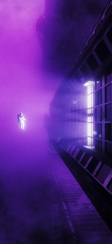 Lone Astronaut Floating In Purple Fog 4K Wallpaper