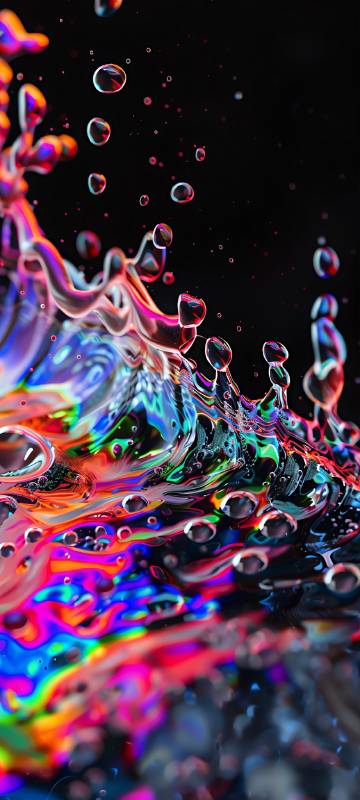 Colorful Rainbow Liquid Splash On Black Background 4K Wallpaper