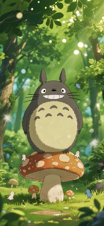 Totoro standing on a mushroom Cartoon phone wallpaper