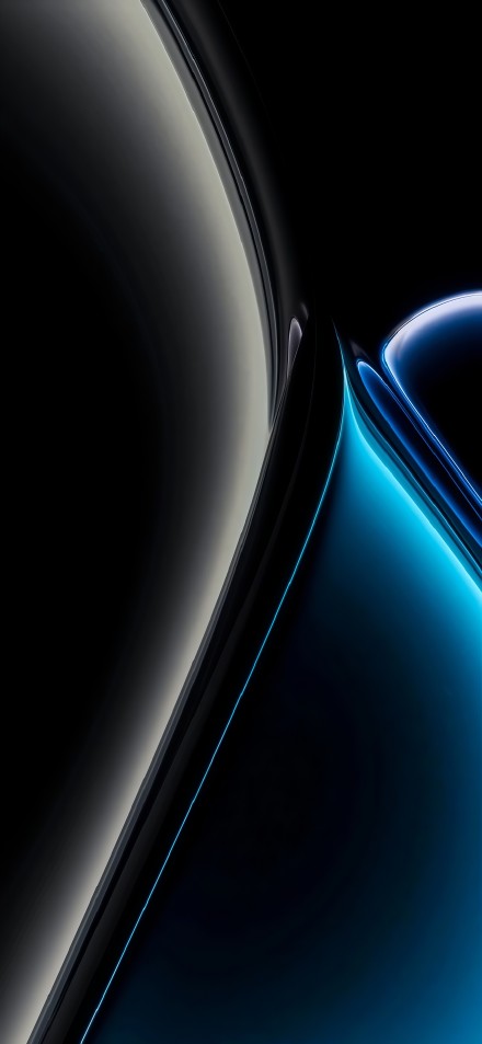 Abstract fluid shapes in blue and black on black background