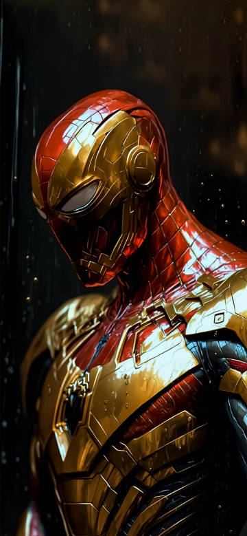 Iron Spider armor in the rain phone wallpaper