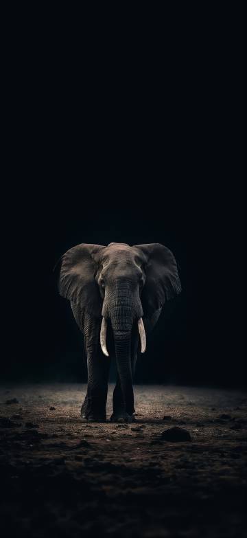 Strong Elephant on a Black Background 4K Phone Wallpaper