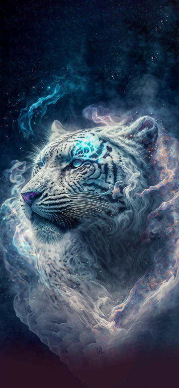 Fantasy Smoke Tiger with Glowing Eyes Wallpaper