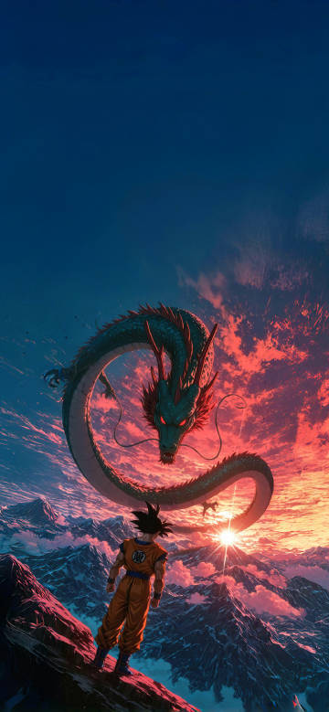 Goku Faces Shenron phone wallpaper