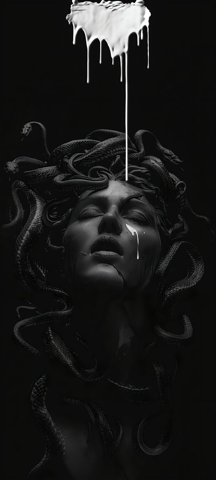 Dark Medusa with Dripping White Paint 4K Wallpaper