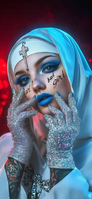 "Bad Girl" Nun Portrait Aesthetic HD Wallpaper
