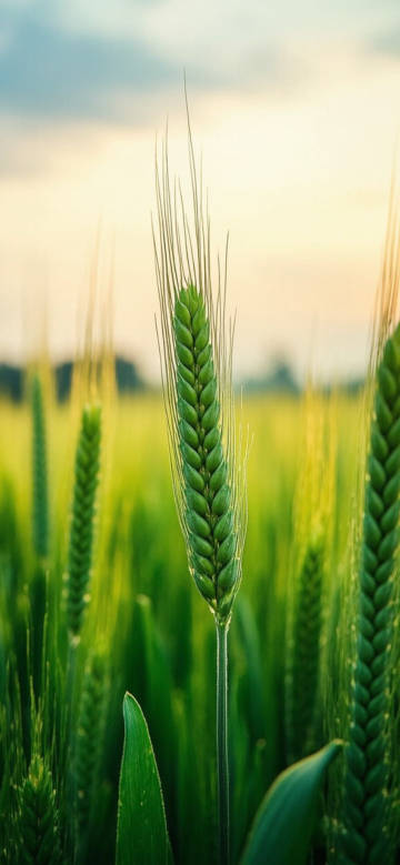 Fresh wheat ears in the field under the sunset phone wallpaper