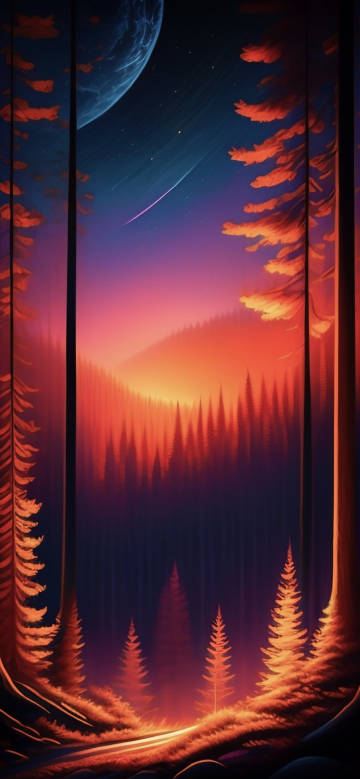 Dreamy Forest Night Illustration Phone Wallpaper 4K