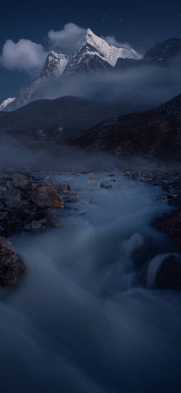 Snow mountain night wallpaper: Stars, Clouds and Streams