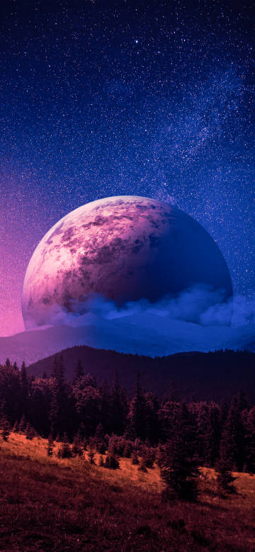 A huge planet under a dreamy starry sky