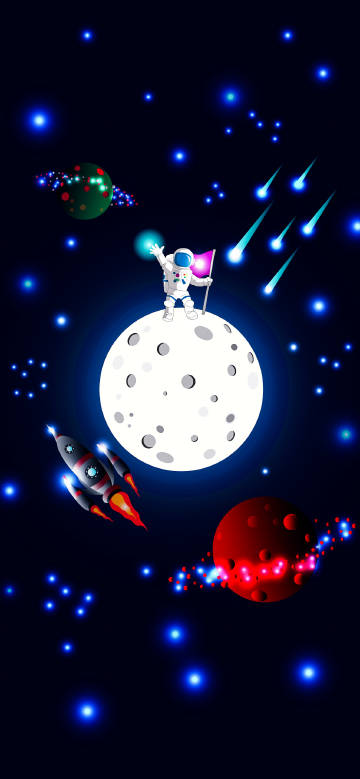 Astronaut standing on the moon holding a flag and waving phone wallpaper