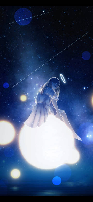 Anime girl sitting on a glowing sphere