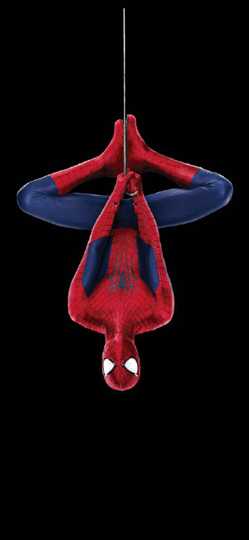 Spiderman hanging upside down on black background phone wallpaper