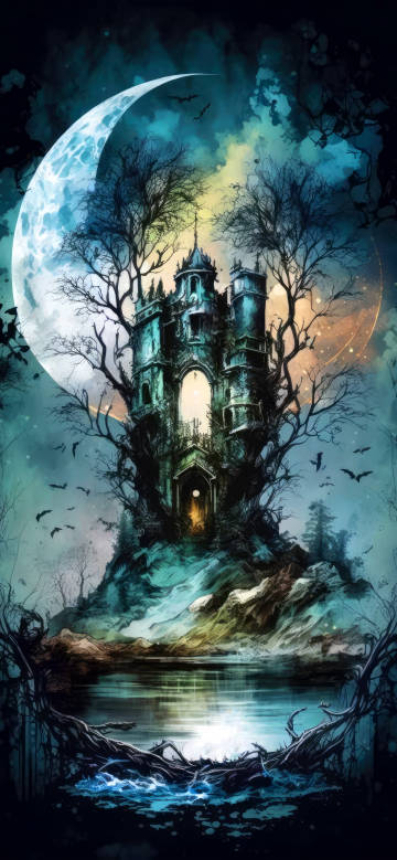 Dark Fantasy Castle With Full Moon 4K Phone Wallpaper Dark Fantasy Castle With Full Moon 4K Phone Wallpaper