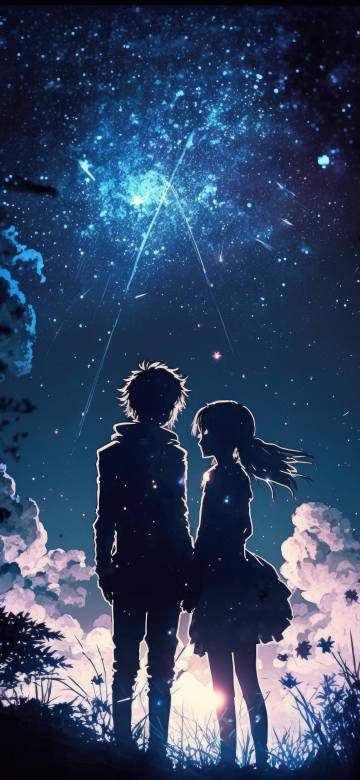 Couple Staring at Stars in the Night Sky 4K Wallpaper