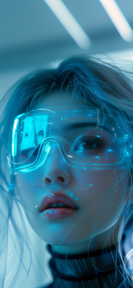 Futuristic Woman with Neon Glasses Wallpaper 4K