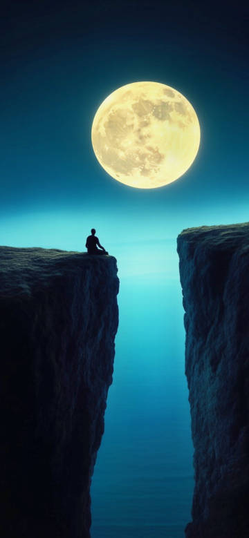 A person sitting on the edge of a cliff meditating phone wallpaper