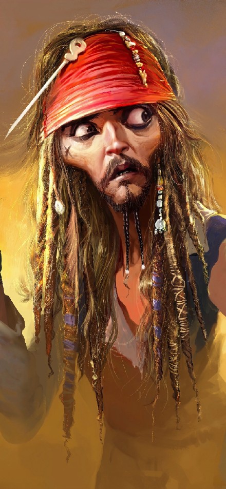 Funny Captain Jack Sparrow anime style phone wallpaper