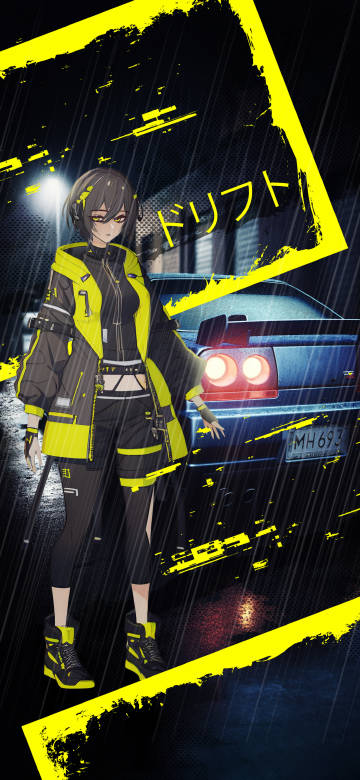 Anime Girl in a Jacket and a Blue Car 4K Wallpaper