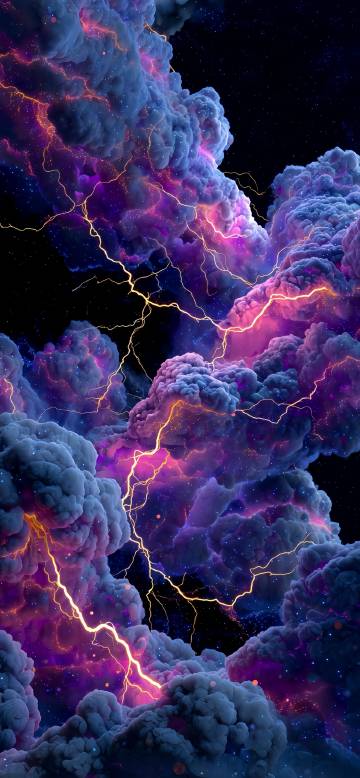 Golden Lightning in Purple Storm Clouds 4K Wallpaper