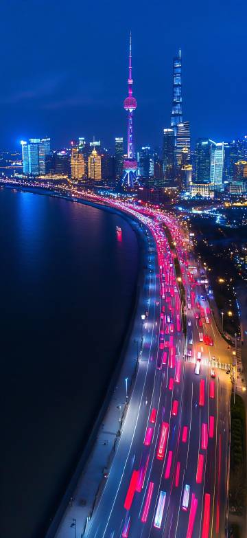 Night scene of neon Lights on the bund phone wallpaper