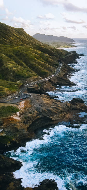 Beautiful scenery of cliff seaside road phone wallpaper