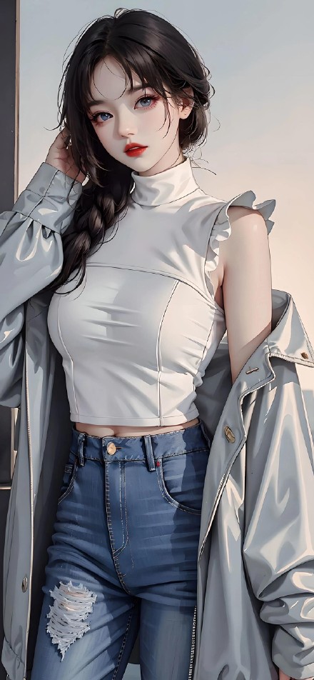 Stylish Girl in White Top and Ripped Jeans HD Wallpaper