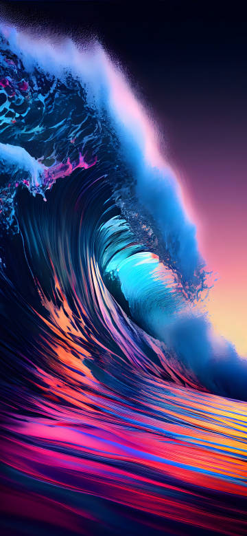 Cool Neon-Hued Wave 4K Wallpaper