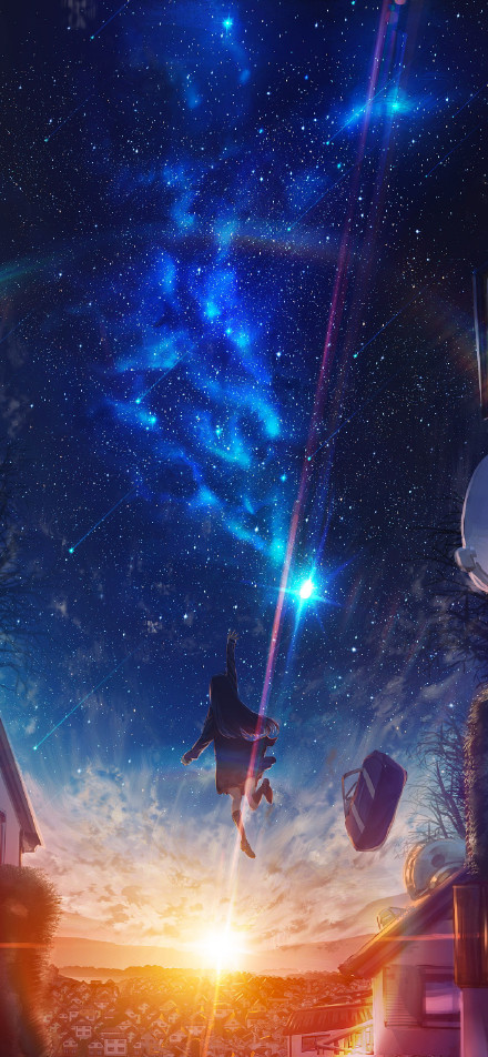 Girl chasing dreams in starlight phone wallpaper