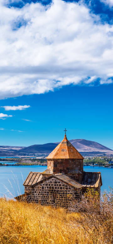 Armenian Stone Church and Mountain Lake Scenery Wallpaper Armenian Stone Church and Mountain Lake Scenery Wallpaper
