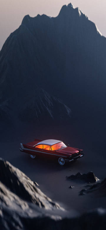 View of vintage cars parked among the mountains phone wallpaper