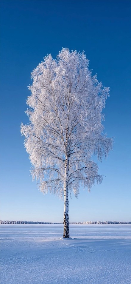 White Winter Birch Tree Under a Blue Sky Wallpaper