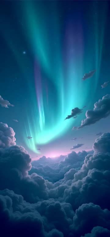 Beautiful aurora dancing above the clouds phone wallpaper