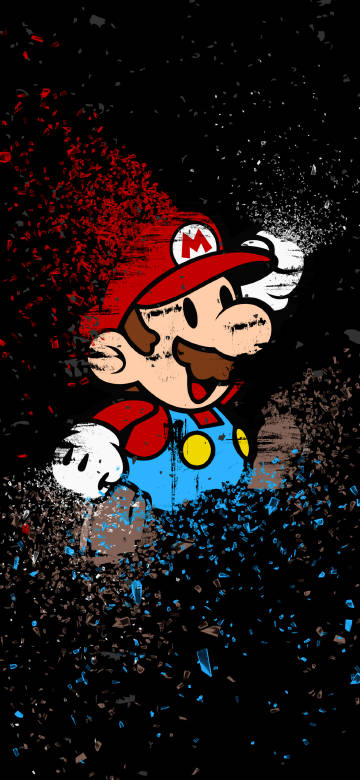 Super Mario Shattering Effect On Black Background 4K Wallpaper