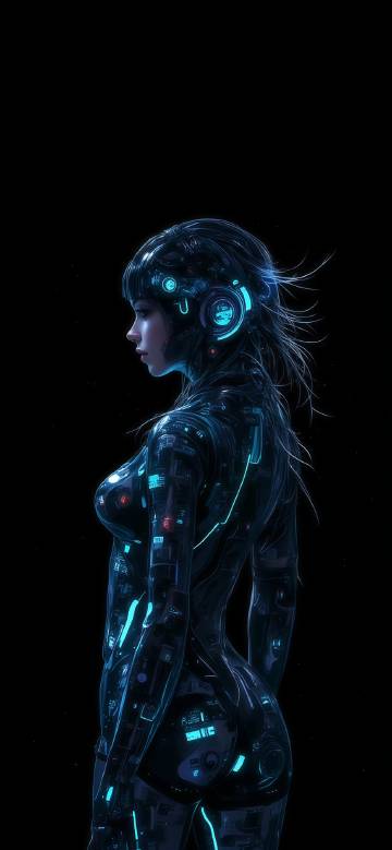 Future female robot on a black background phone wallpaper