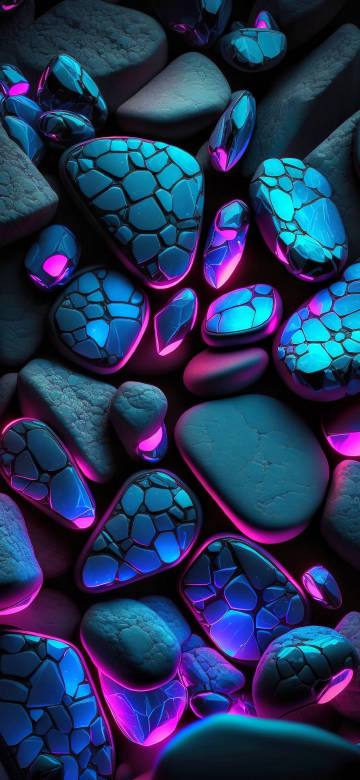Abstract Stones with Neon Blue and Pink Glow 4K Wallpaper
