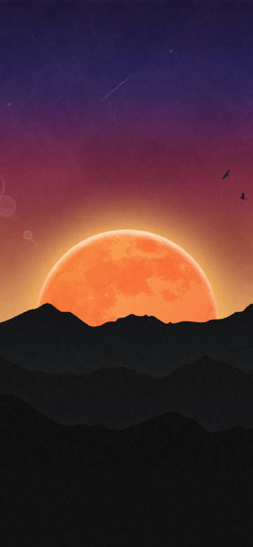 Dreamy sunset with mountains illustration wallpaper