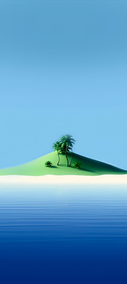 Minimalist Green Island In Blue Ocean 4K Phone Wallpaper