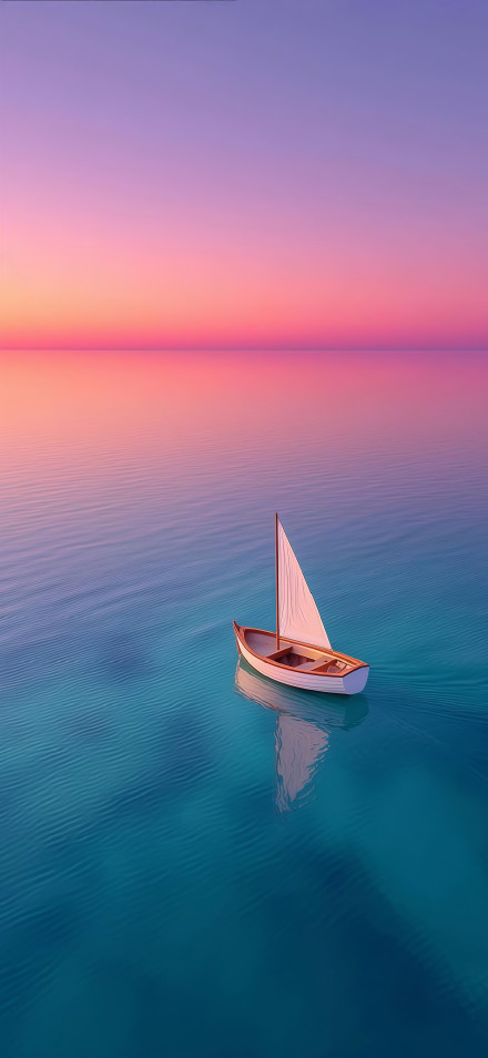 Sailboat on the sea pink sky simple wallpaper
