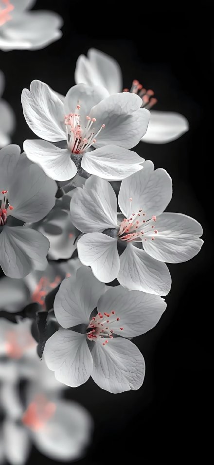 White Flowers with Depth Effect on Black Background 4K Wallpaper