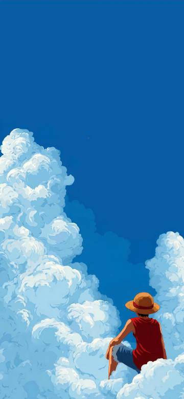 Monkey D. Luffy sitting on a cloud