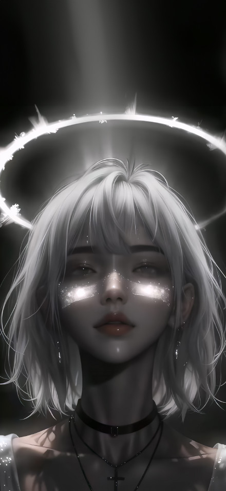 White hair angel halo anime beauty 4k mobile wallpaper