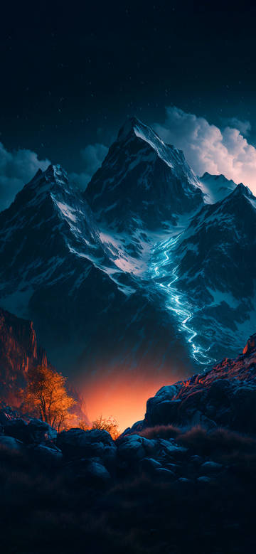 Fantastic Snowy Mountains Blue River Wallpaper