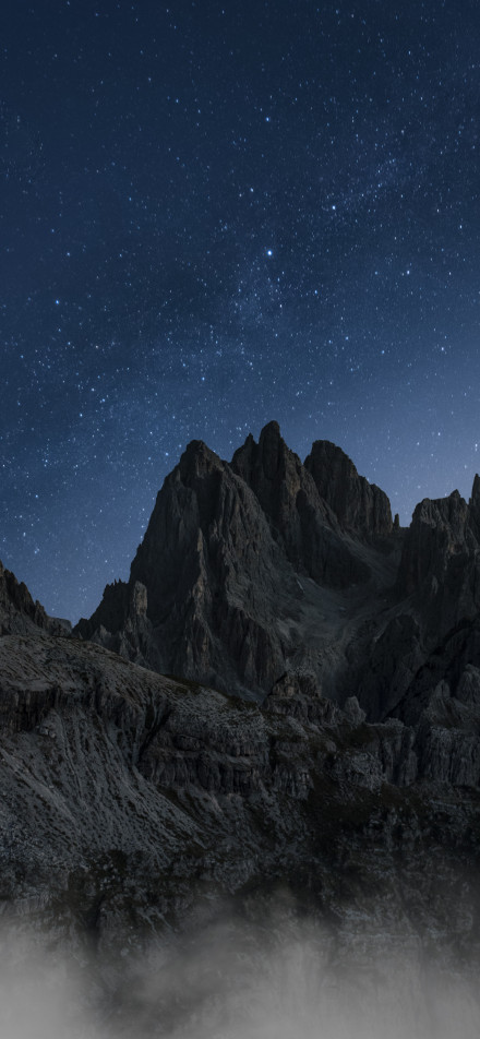 Magnificent mountains under the starry sky