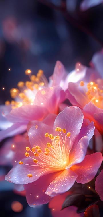 Sparkling Pink Flowers 4K Phone Wallpaper