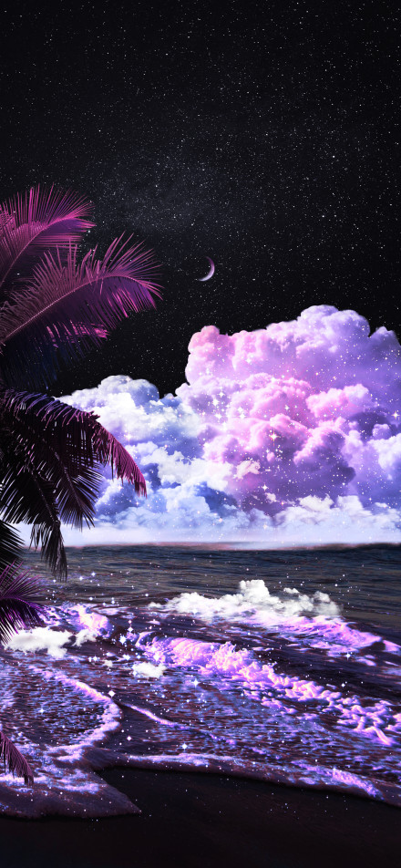 Dreamy clouds under a starry sky by the sea phone wallpaper