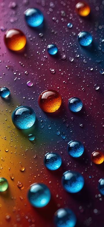 Colorful water drops scattered on gradient background phone wallpaper