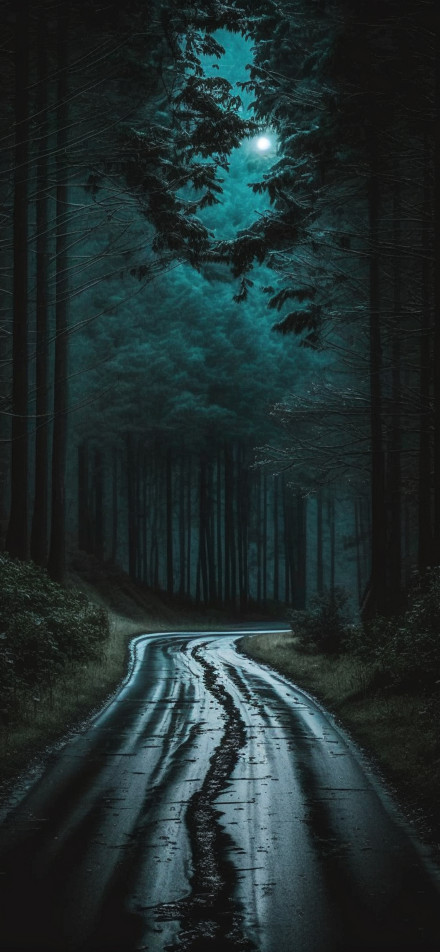 Mystic Forest Road at Night