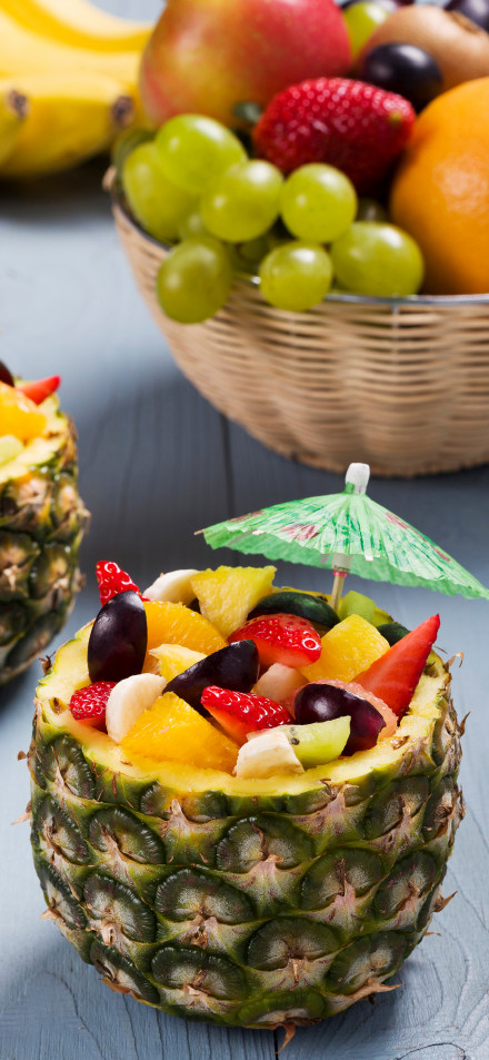 Fruit Pieces in Pineapple Bowl 4K Wallpaper